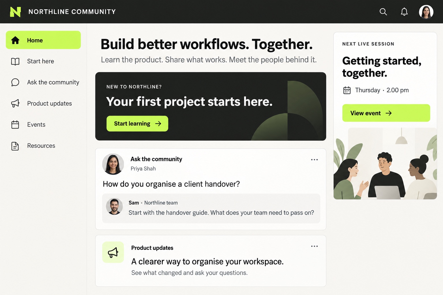A SaaS customer community with product learning and live sessions
